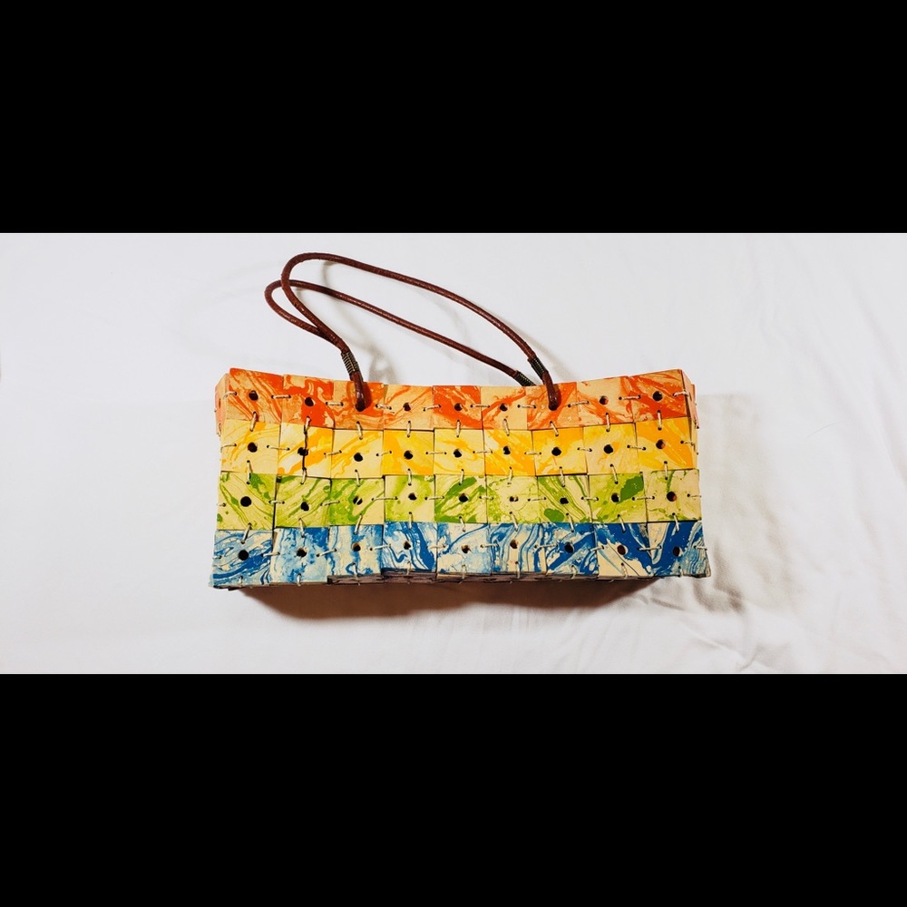 lady vintage Pele purse wood tiles